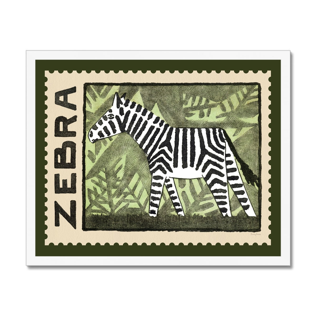 Zebra Vintage Postage Stamp Framed Fine Art Print