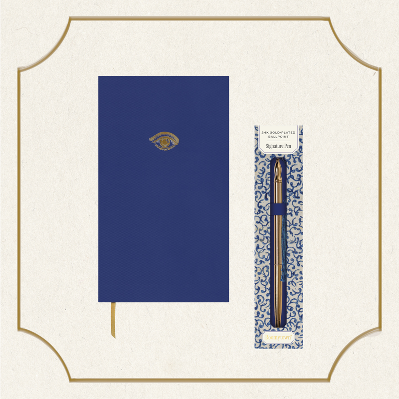 Blue Slim Notebook & Gold Plated Pen Gift Set
