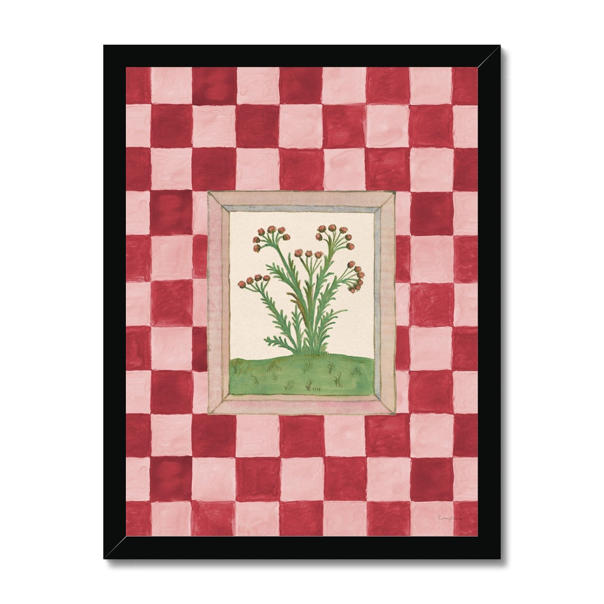 Book of Herbs Pink Check Fine Art Print