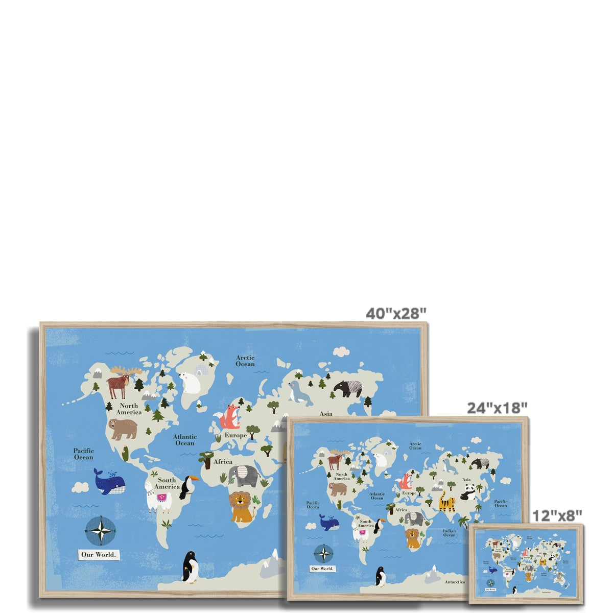 Far Away Lands Animal World Map Framed Fine Art Print