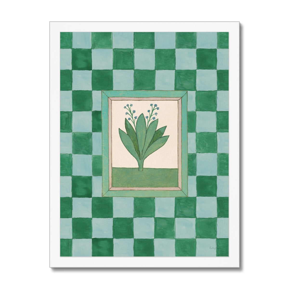 Book of Herbs Green Check Fine Art Print