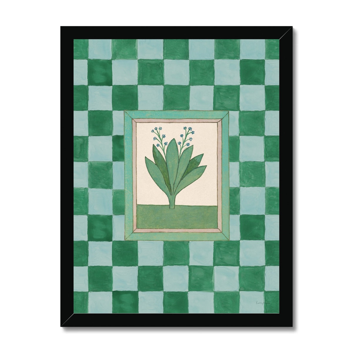 Book of Herbs Green Check Fine Art Print