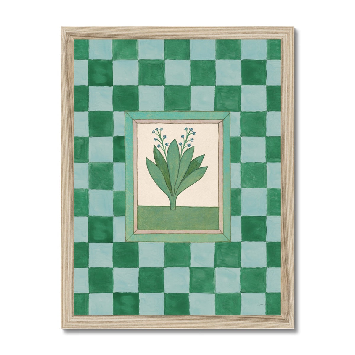 Book of Herbs Green Check Fine Art Print