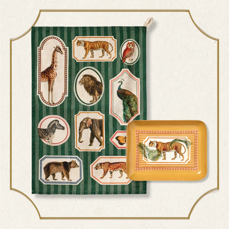 Animal Kingdom Tea Towel & Enamel Tray Gift Set
