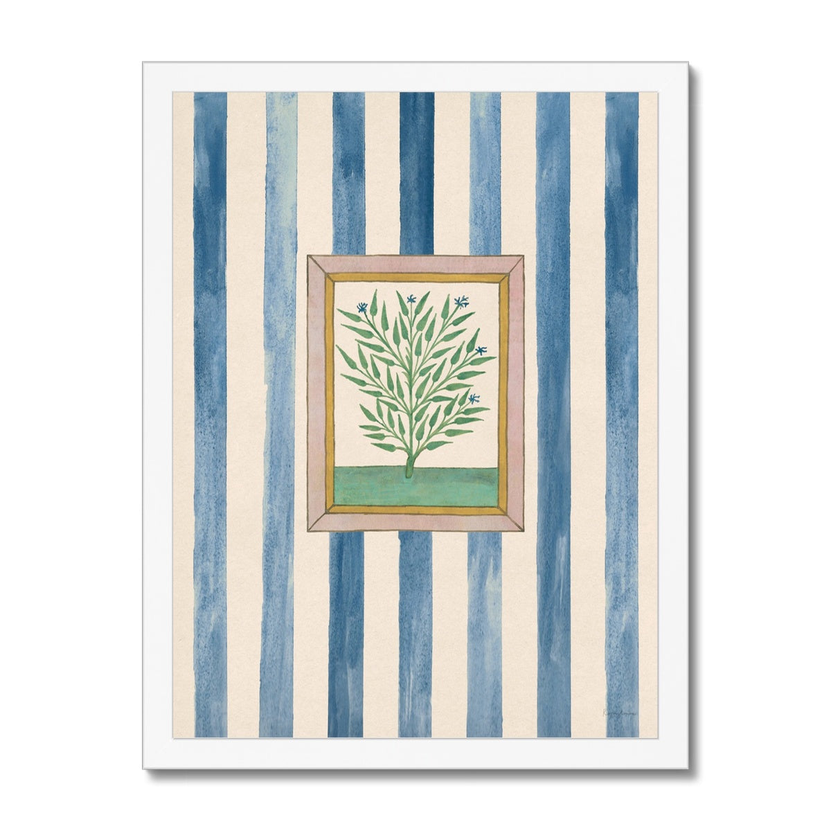 Book of Herbs Blue Stripe Framed Fine Art Print