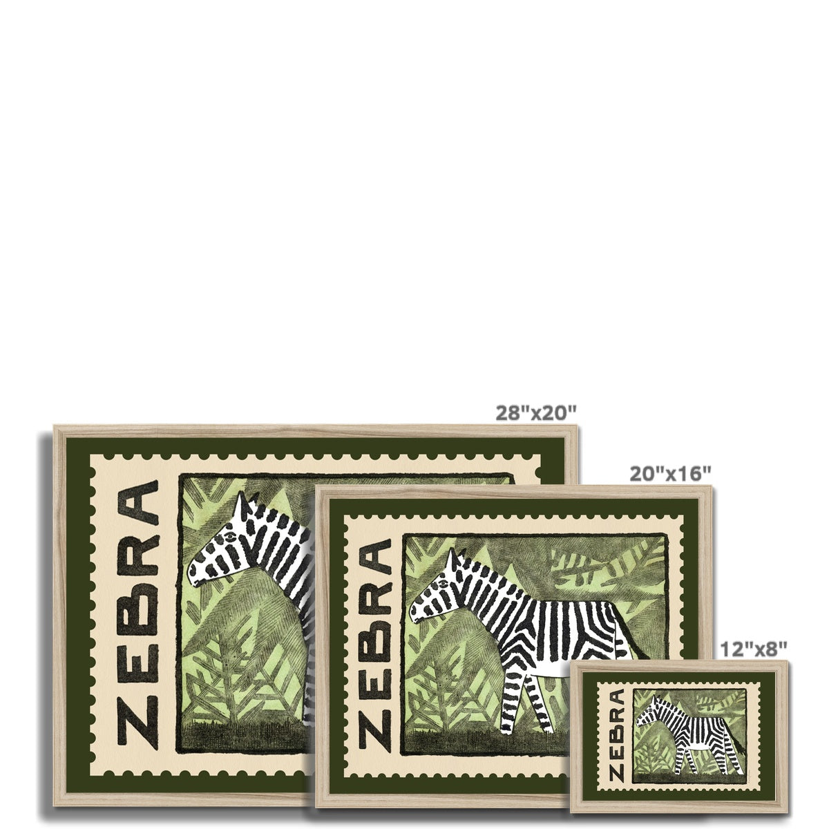 Zebra Vintage Postage Stamp Framed Fine Art Print