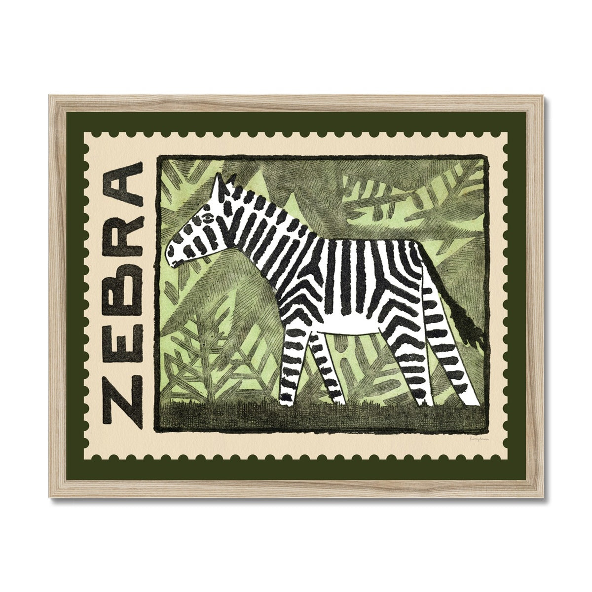 Zebra Vintage Postage Stamp Fine Art Print