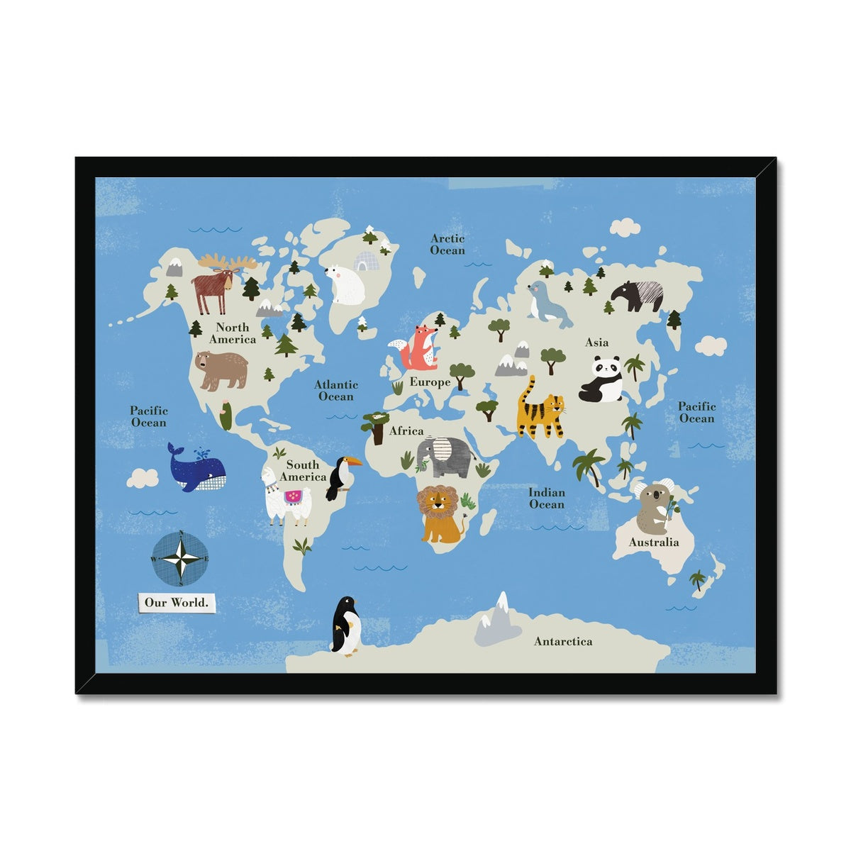 Far Away Lands Animal World Map Framed Fine Art Print