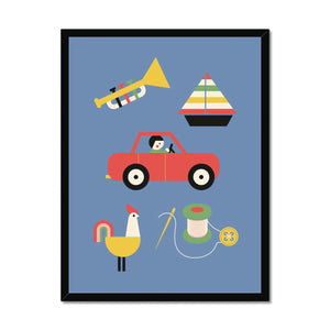 Vintage Playtime Blue Framed Fine Art Print