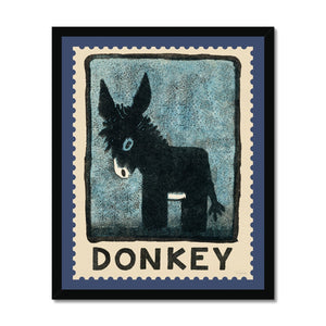 Donkey Vintage Postage Stamp Framed Fine Art Print