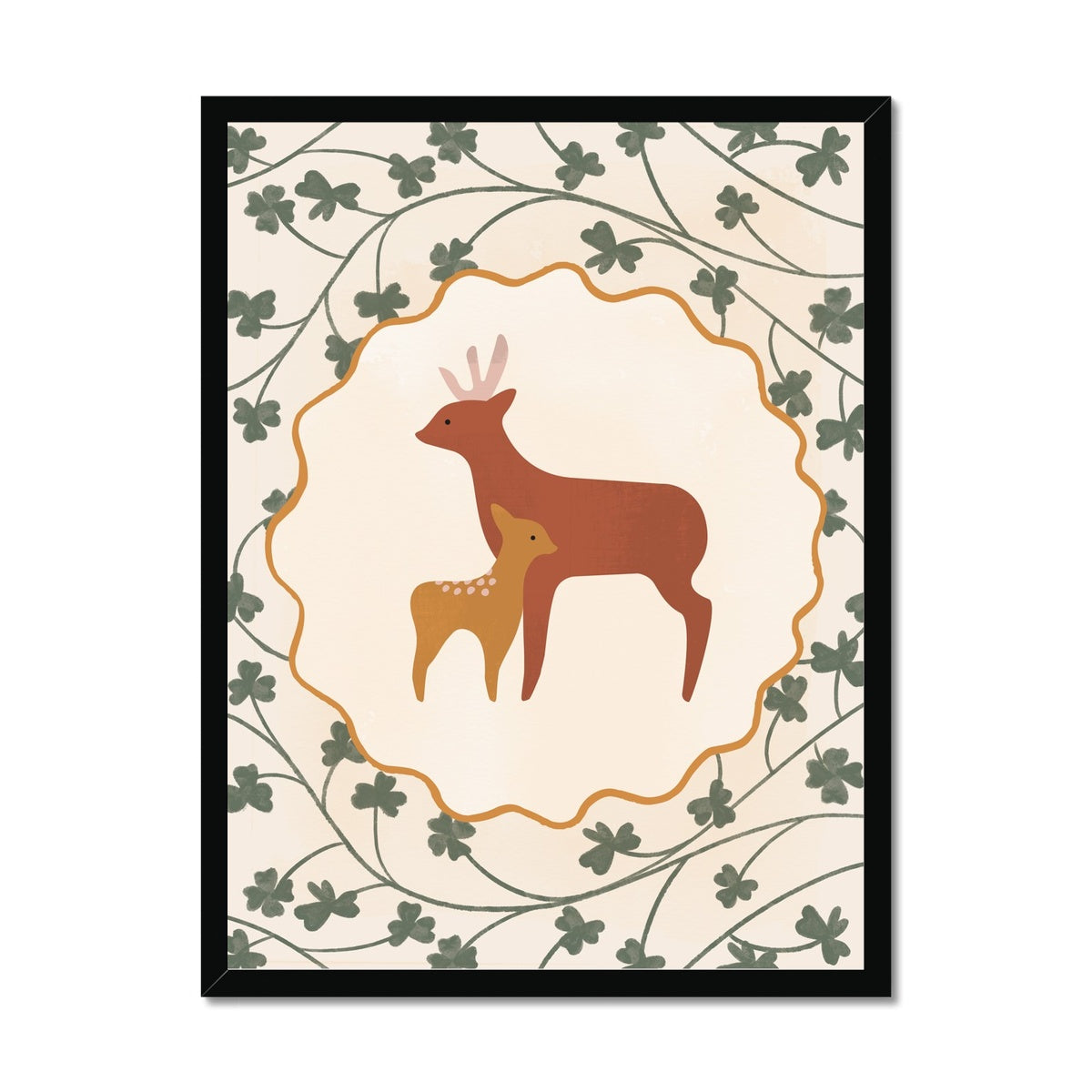 Deer With Fawn Framed Fine Art Print