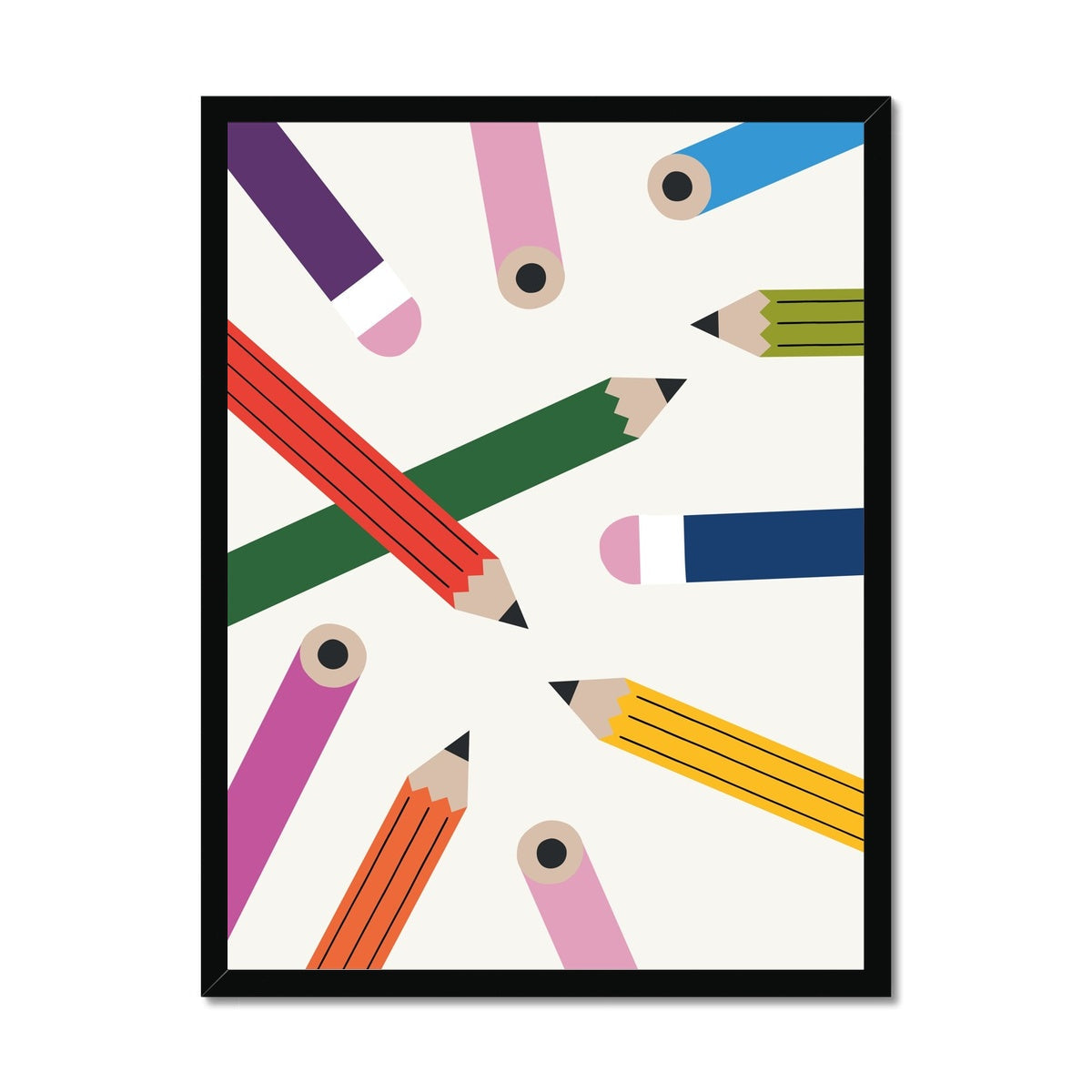 Scattered Pencils Framed Fine Art Print