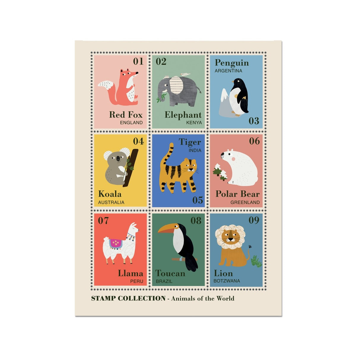 Animal Postage Stamps Fine Art Print