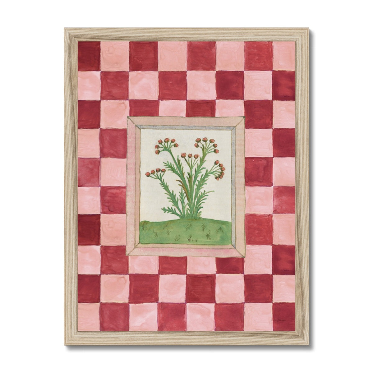 Book of Herbs Pink Check Fine Art Print